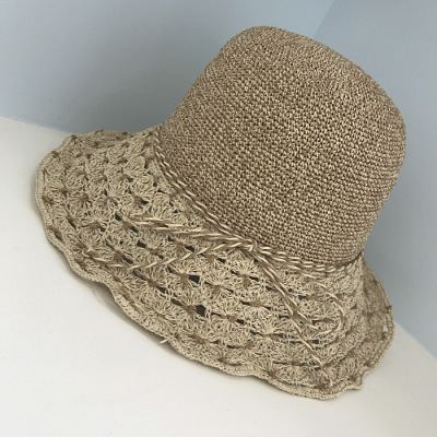 2018春夏手工钩针波点花纹蝴蝶结可折叠女生可爱小盆帽草帽渔夫帽