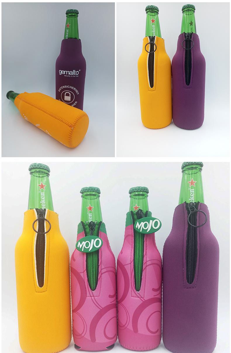潜水料拉链啤酒瓶套 330ml洒瓶套保冰瓶套 防摔玻璃瓶套