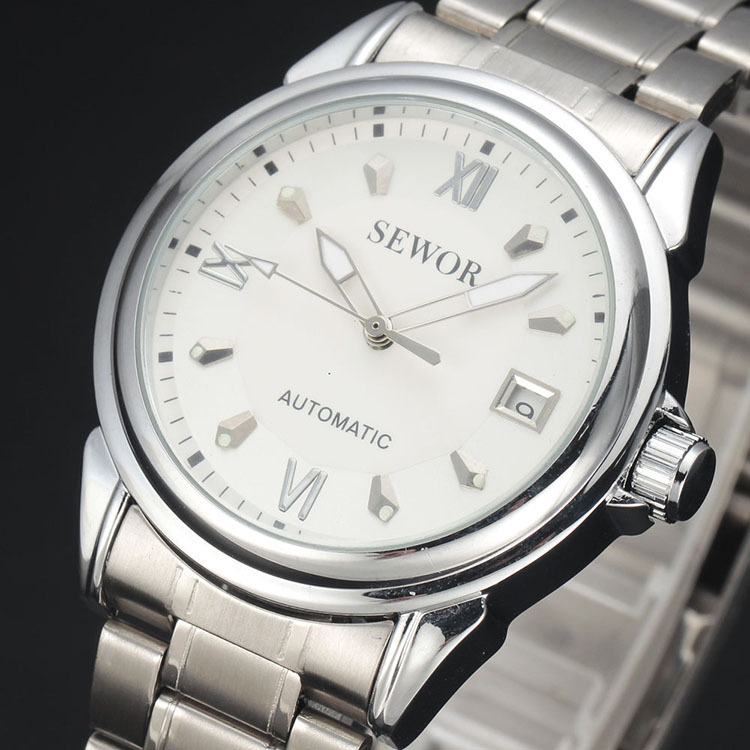 sewor思沃奇男士日历全自动钢带机械表简约商务机械手表一件代发