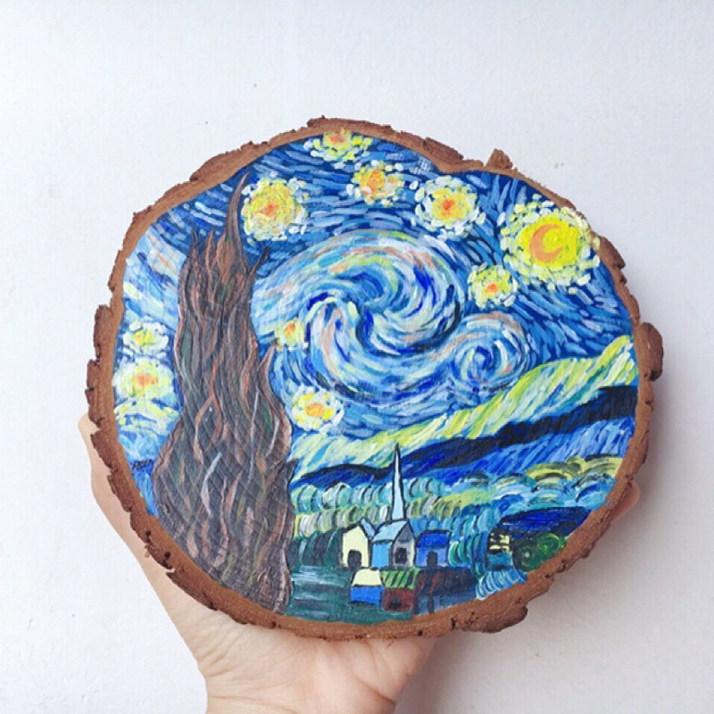 圆木片diy手绘木片原木片手工年轮木片绘画幼儿园背景墙装饰批发