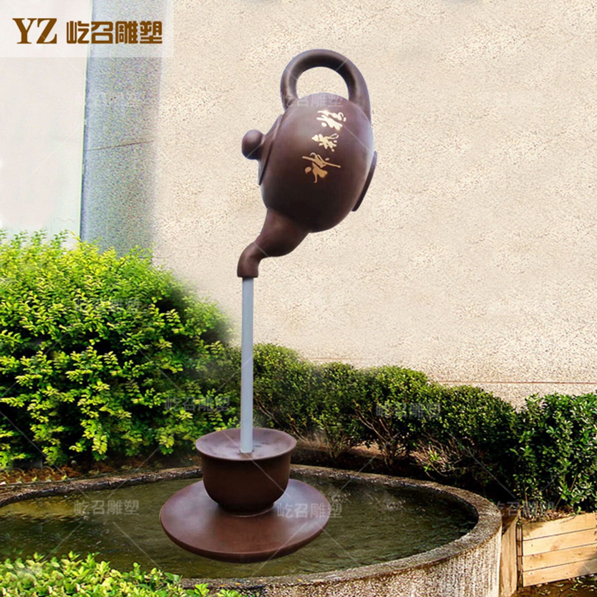 悬空天壶流水玻璃钢树脂天壶仿真创意茶庄园林大型茶壶流水摆件