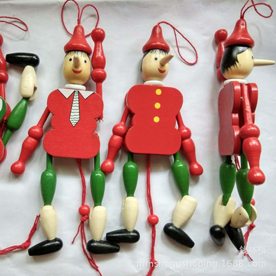 热卖爆款木制玩具木头人拉线人开心木偶家居摆饰玩偶匹诺曹批发