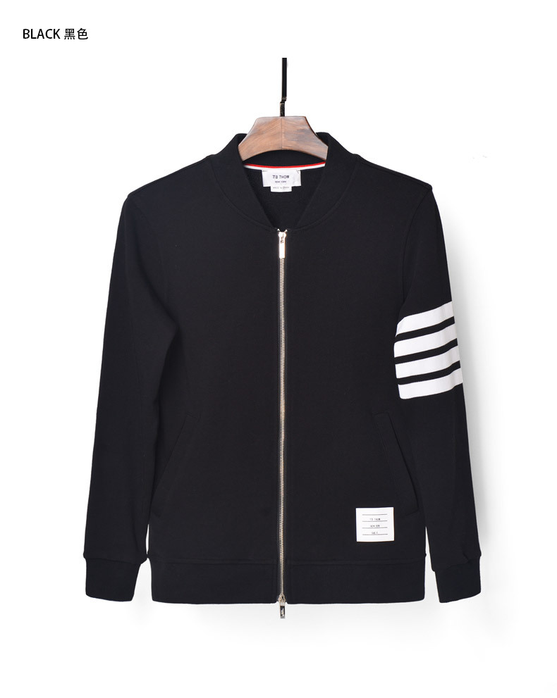 色织新品纯棉tb thom男卫衣v领棒球服休闲运动夹克外套