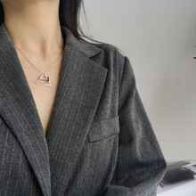 咔诗特 韩国韩版S925纯银现代几何三角形正方套链 个性潮流项链女