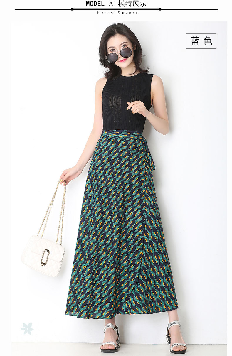 2018年夏季新款韩版显瘦一片裙几何图案沙滩长裙度假风半身裙