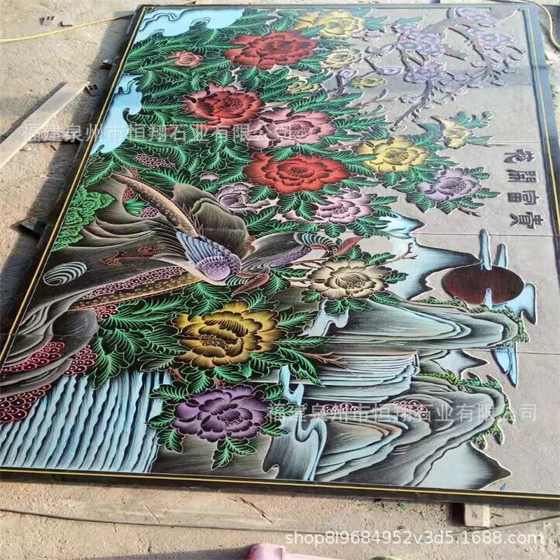 专业供应石影雕 祠堂寺庙彩色石雕线雕 大型外墙背景墙石影雕批发