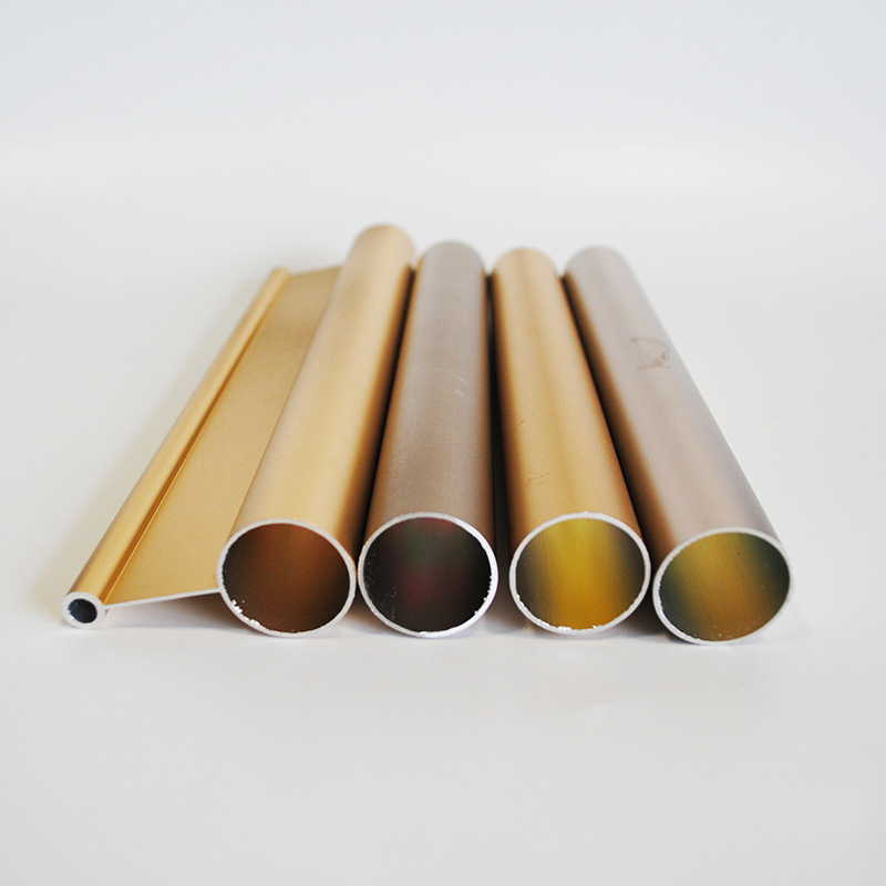 佛山厂家生产铝材 阳极氧化喷砂金色铝合金晾衣杆型材 铝管材定做