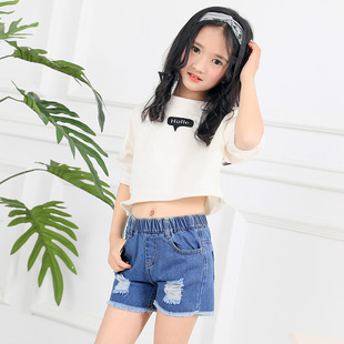 20108儿童牛仔短裤韩版女童破洞新款中大童潮流小女孩毛边休闲裤