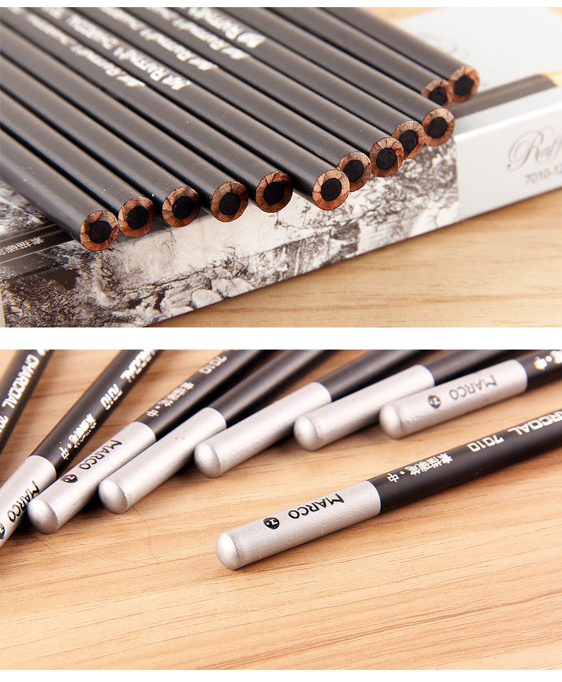 marco马可7010素描炭笔 碳素笔碳笔 绘画木炭笔 软中硬碳笔可选