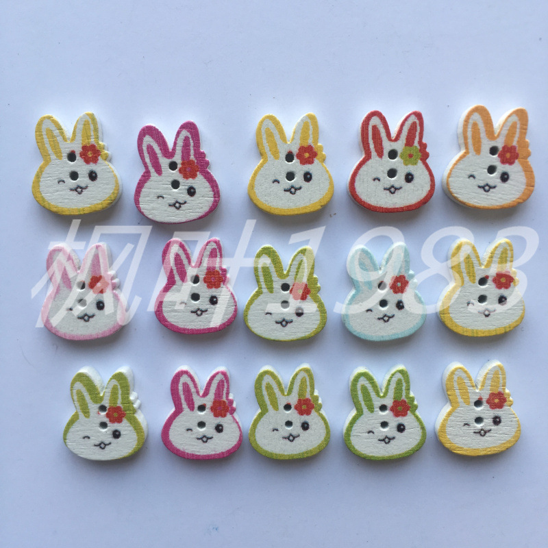 批发彩绘兔子纽扣 混色两眼扣子 diy配件辅料 服装饰品扣 装饰扣