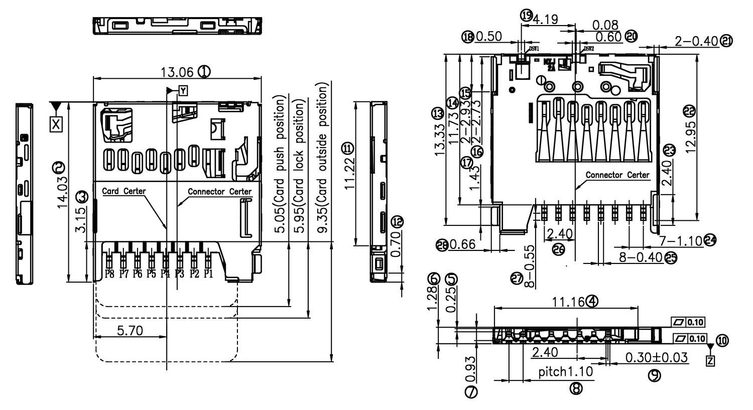 超薄自弹式tf卡座tf-108替代富士康tf卡座