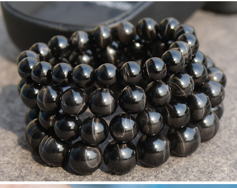 珠王饰品天然虎眼石手链女男款单圈圆珠黑色虎睛石手串一件代发