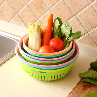 圆形镂空沥水洗菜篮 厨卫收纳筐 水果盆厨房小工具清洗篮