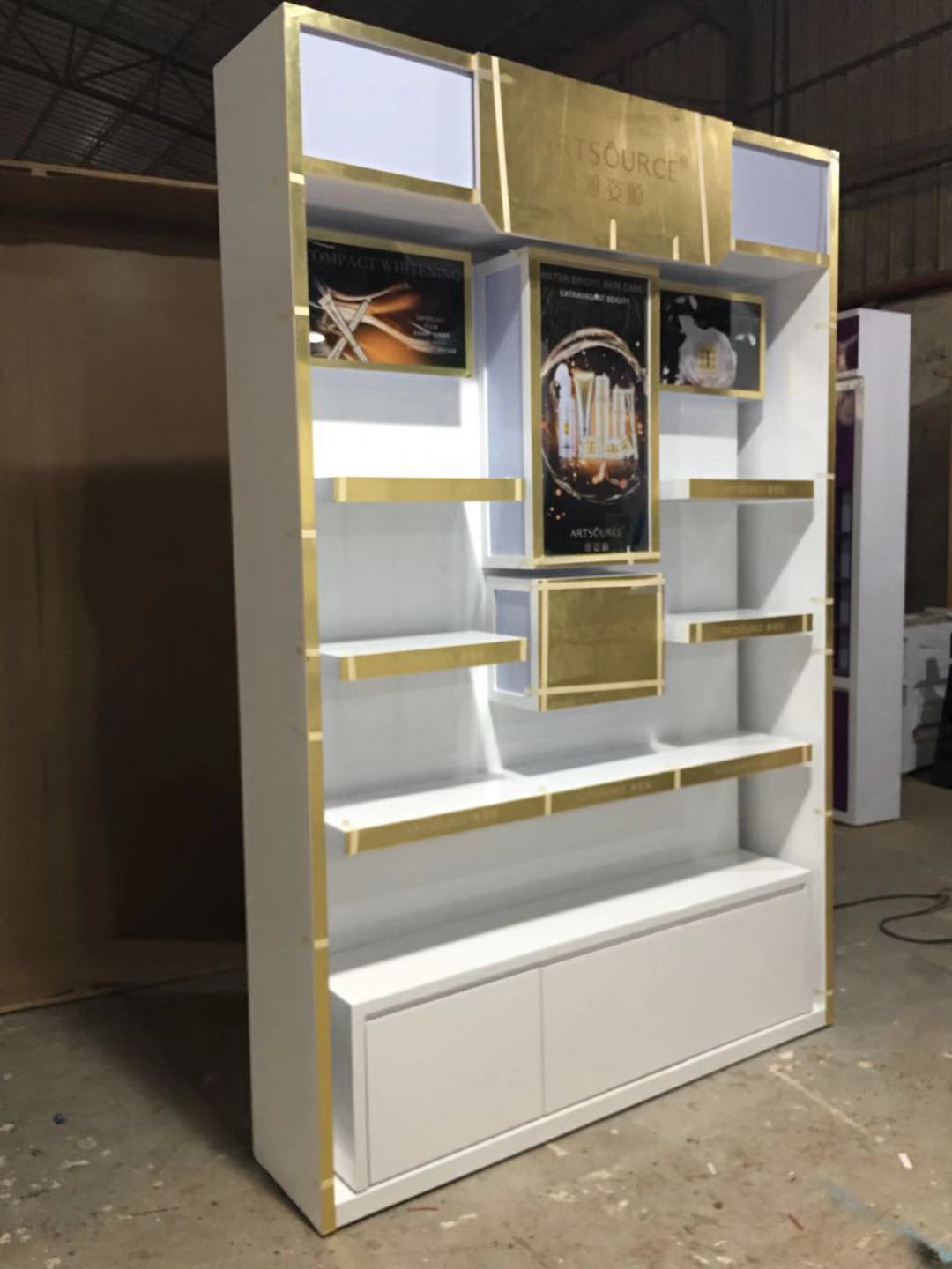 mz-a183 广州展柜厂 定做木板烤漆 化妆品背柜 烤漆展示柜 厂家