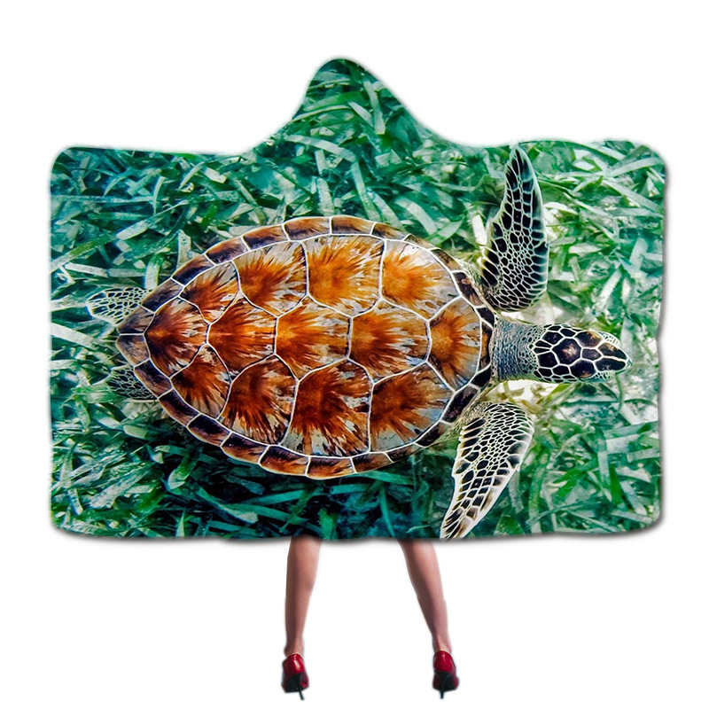 厂家直销热卖海龟乌龟戴帽毯冬季儿童成人家居连帽斗篷来图定制