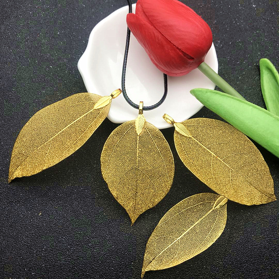 飘逸版金叶子24k镀金女式吊坠项链挂件gc00915