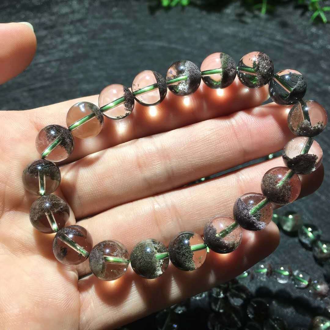厂家直销 天然绿幽灵半聚宝盆手链 招财聚财手串 水晶批发