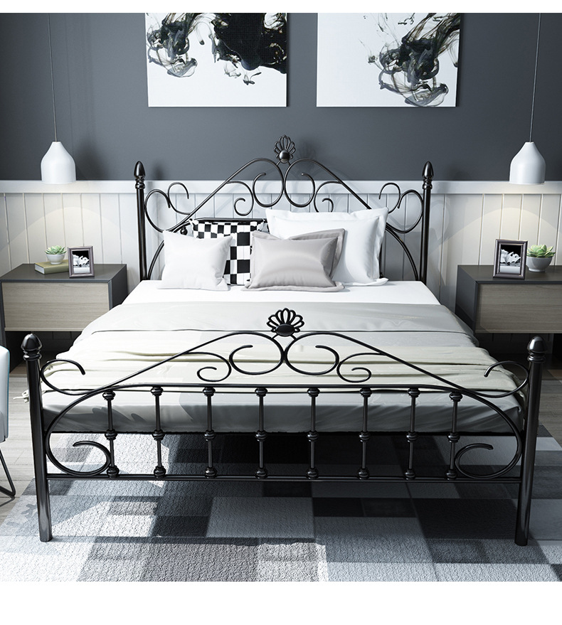 欧式铁艺床小户型卧室时尚主人床1.2m1.5m双人大床酒店民宿金属床