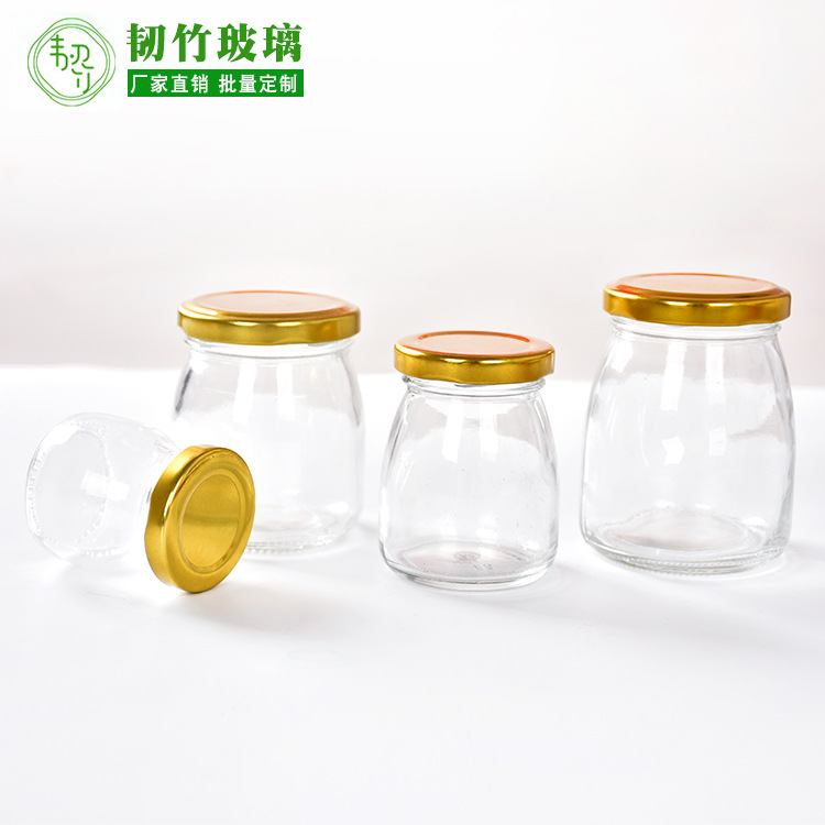 厂家供应创意 新品丝口布丁蜂蜜燕窝酸奶果酱玻璃瓶铁盖 密封罐