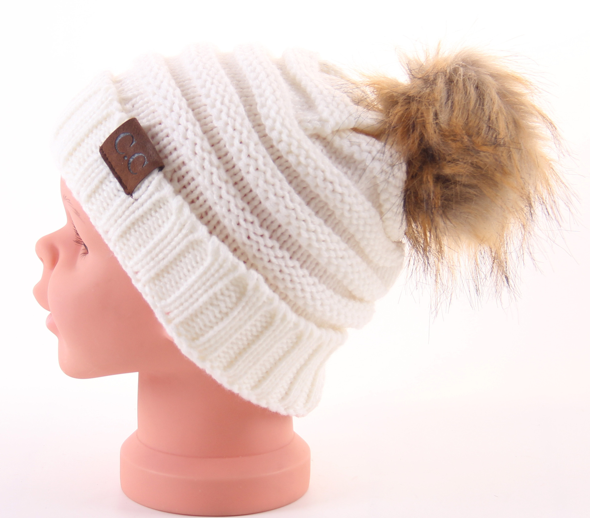 New European and American Children Turn over and Add Ball Cap Woolen Knitted Hat Fur Ball Warm Knitted Hat Factory Wholesale