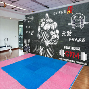 肌肉复古木板运动健身房俱乐部会所形象墙背景墙壁纸壁布大型壁画
