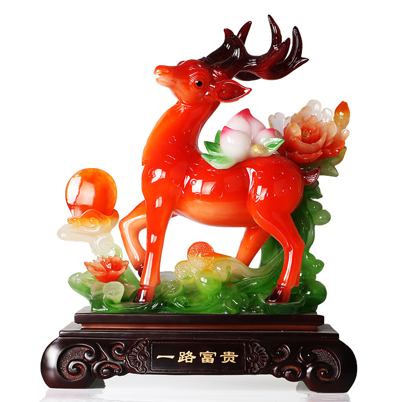 工艺品批发招财鹿摆件 仿玉家居客厅摆设公司办公室乔迁开业礼品