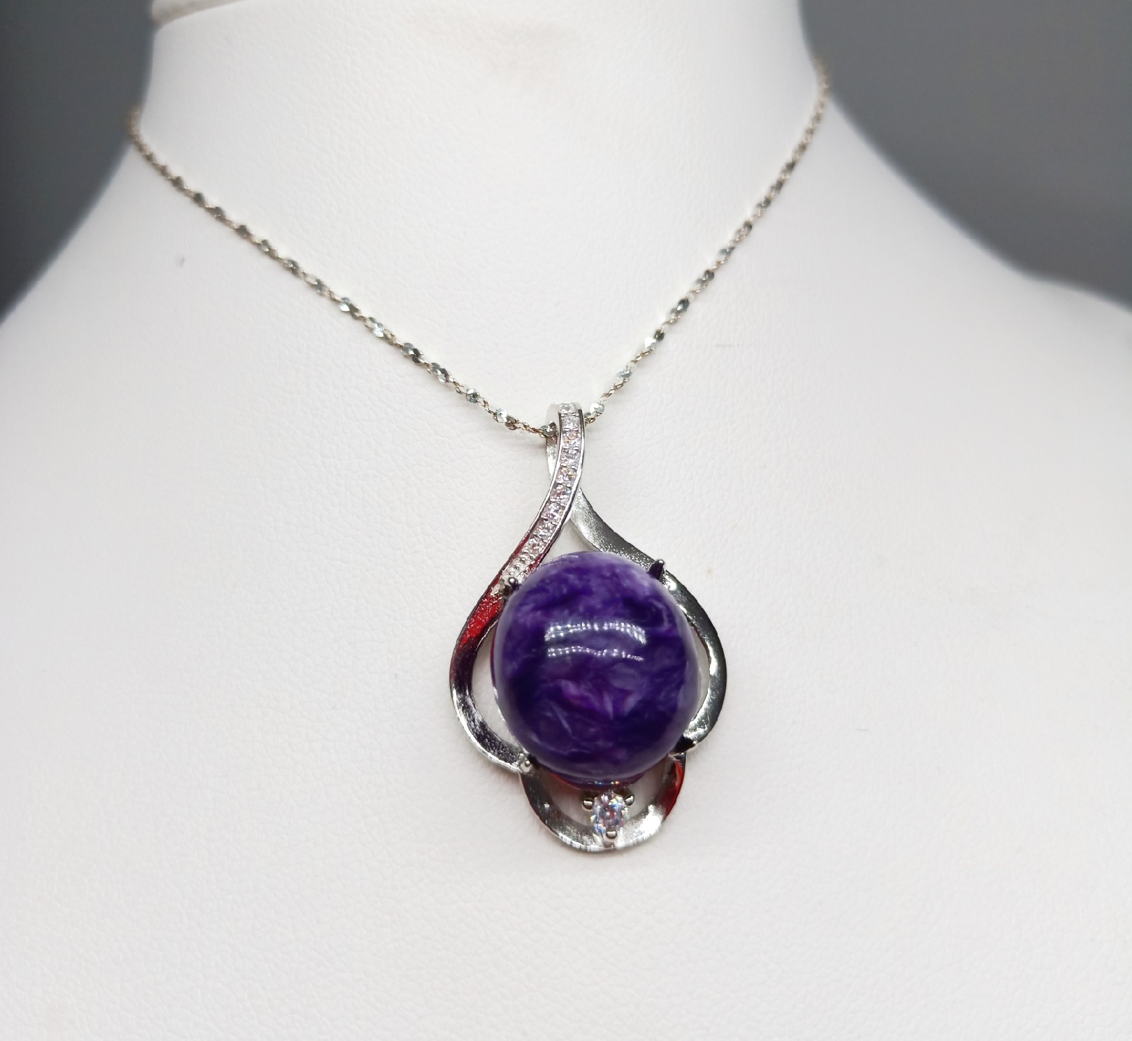 天然紫龙晶吊坠镀银镶嵌精致微镶满钻挂件百搭锁骨链女式饰品