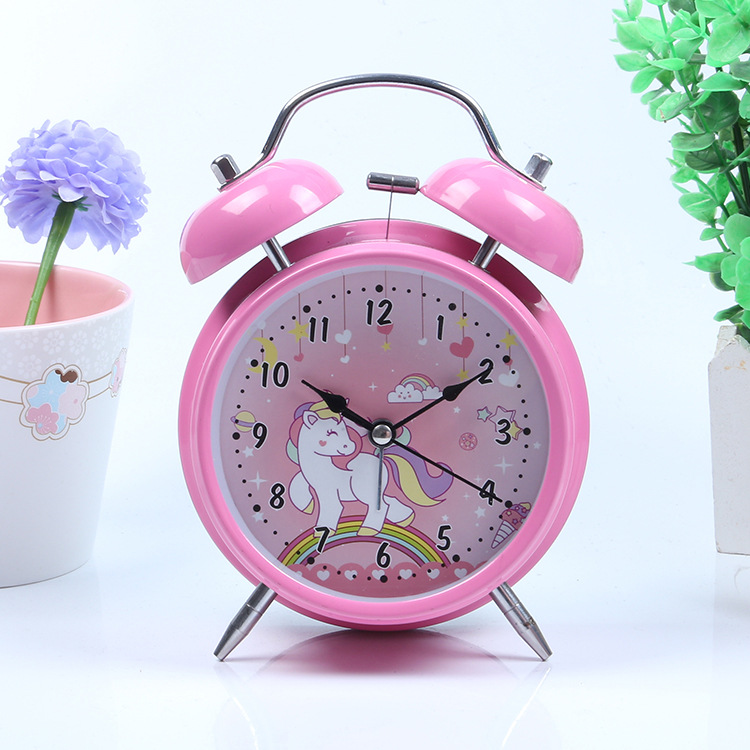 metal spray paint cartoon bell alarm clock creative children primary school student bedside night light double bell fashion alarm clock set clock dial