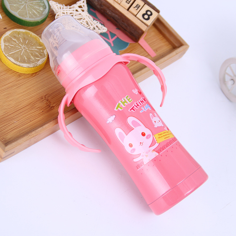 儿童硅胶奶嘴瓶带手柄塑料奶瓶宽口防摔可爱奶瓶母婴用品婴儿专用