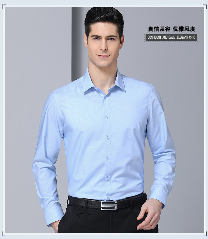 鹿王衬衫男长袖春秋季薄款寸衫蓝色商务休闲正装中年男士长袖衬衣