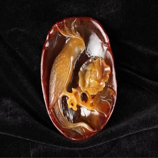 天然玛瑙原石精雕牡丹鹦鹉摆件长命富贵精美玛瑙装饰工艺品摆件