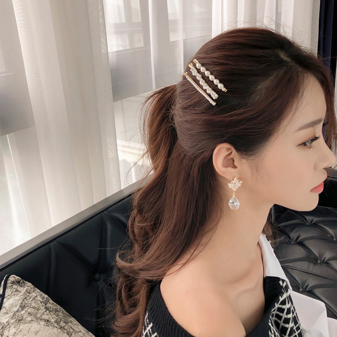 韩国ins珍珠发夹bb一字夹子边夹泫雅少女发卡子网红顶夹刘海头饰