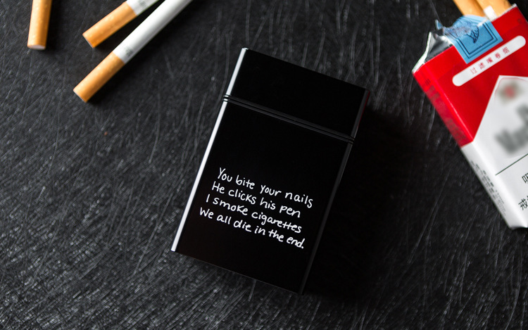 20支装黑色铝合金属社会人英文自动滑盖男士烟盒子创意恶搞笑个性