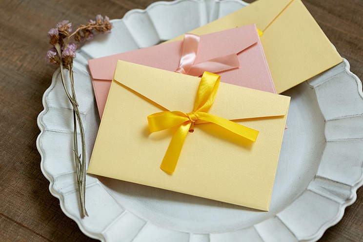 复古彩色蝴蝶结丝带珠光纸礼物信封高档邀请函明信片封套烫金logo