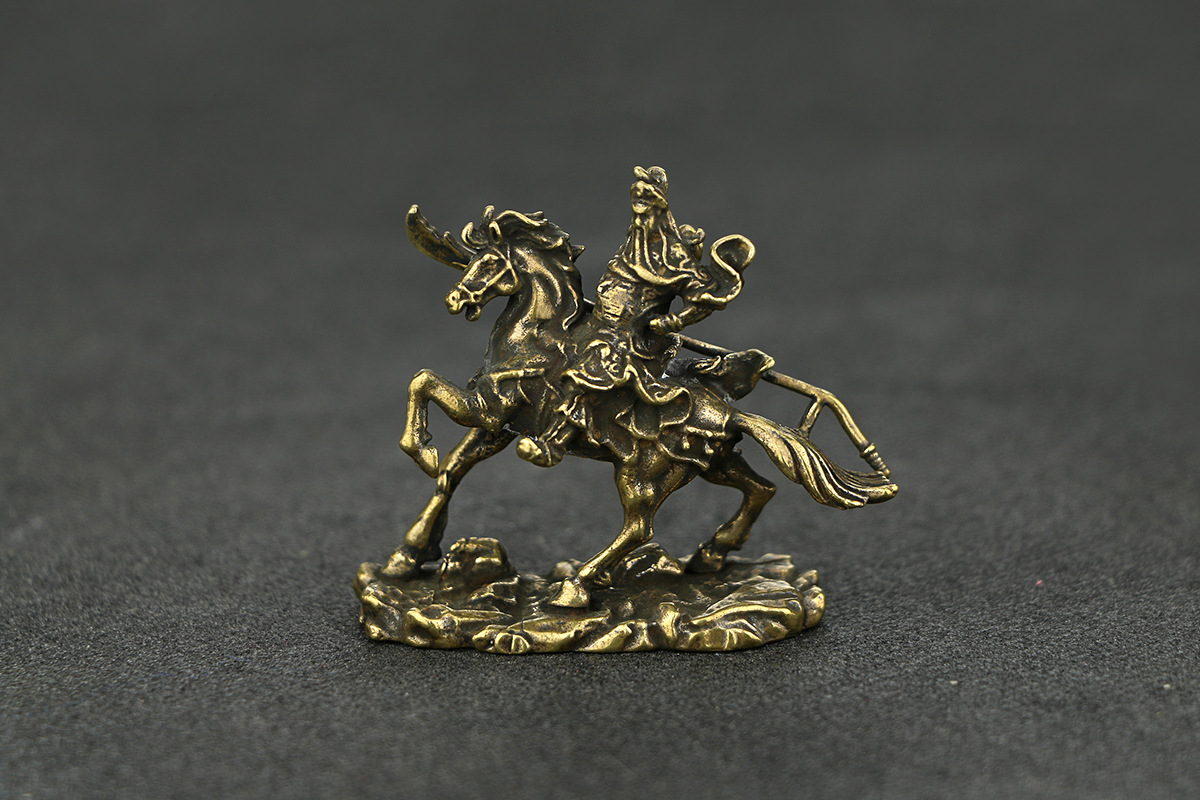 黄铜骑马关公摆件铜像武财神爷关羽大刀关二爷神像办公室佛像摆饰