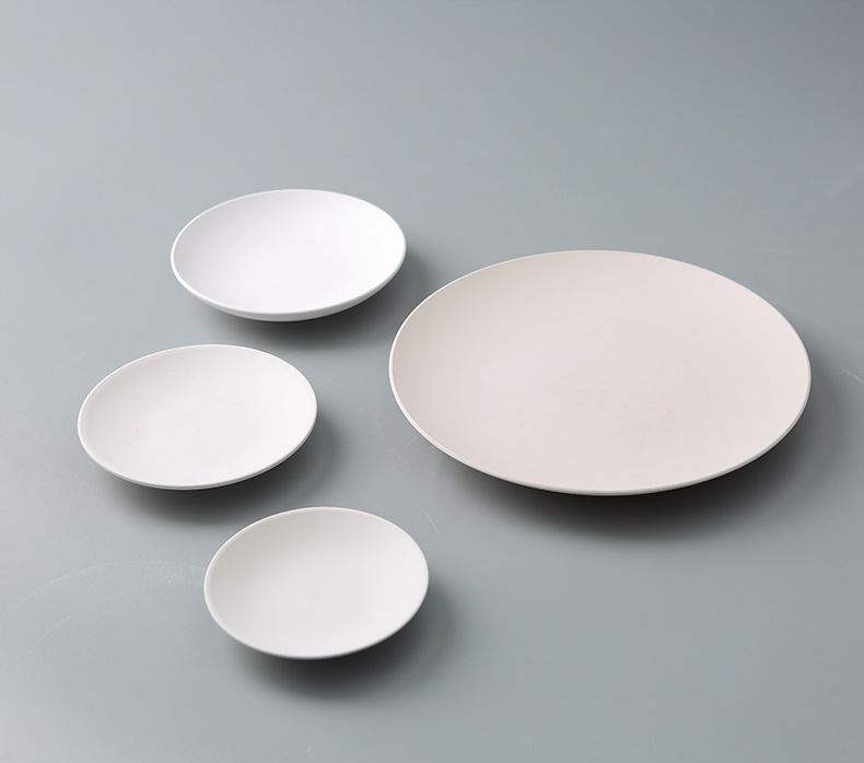 陶艺素坯盘子餐盘菜盘釉下彩绘景德镇薄胎高白泥素烧厂家货源批发