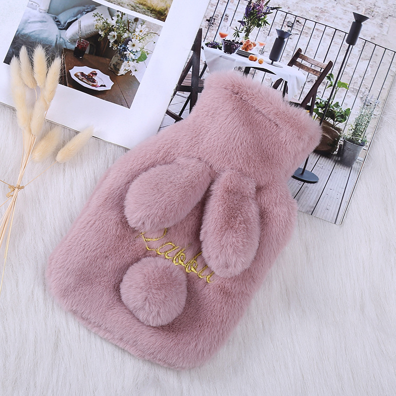 Korean Fashion Ins Cute Rex Rabbit Fluffy Hot Water Bag Water Injection Mini Detachable Flush Hot-Water Bag Factory Direct Sales