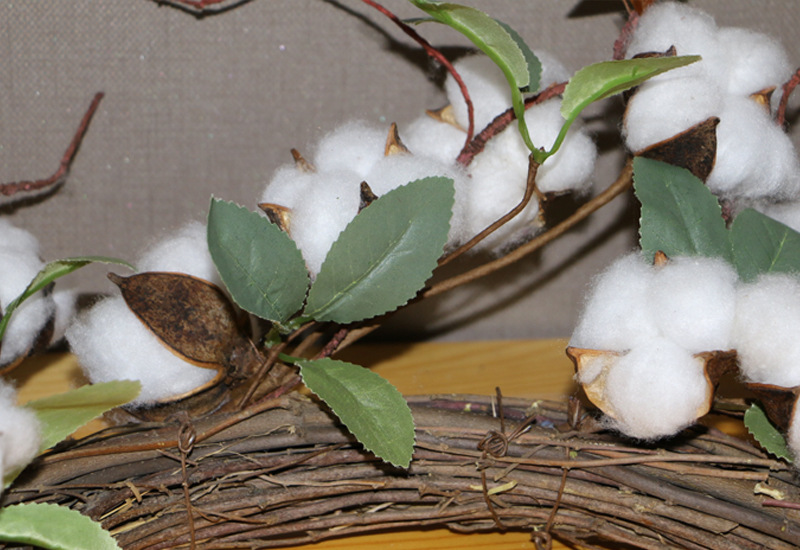 定制棉花花环天然干花绿叶棉花门挂藤环圣诞节感恩节装饰跨境电商