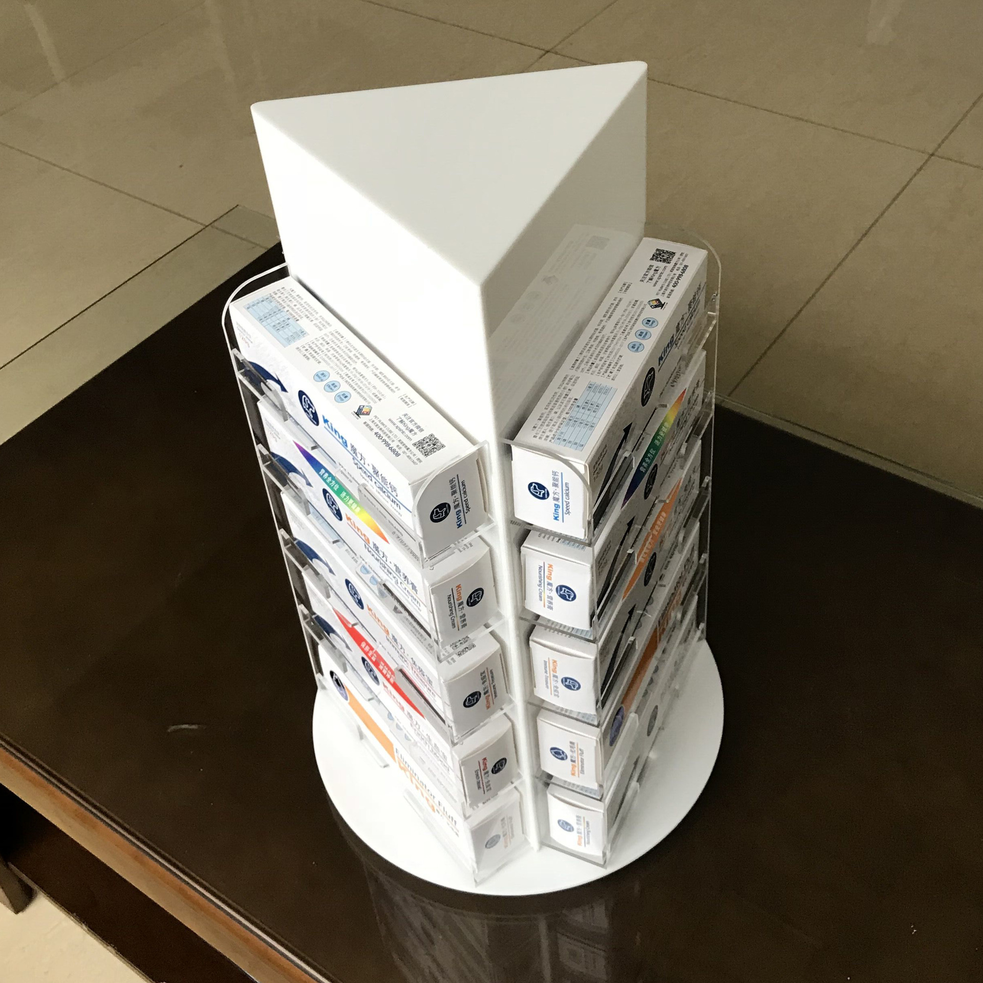 亚克力药品展示架桌面三面旋转有机玻璃医药产品陈列