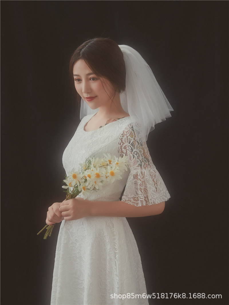 新款简约俏皮可爱短款蓬蓬松小头纱影楼写真旅拍造型头饰新娘头纱