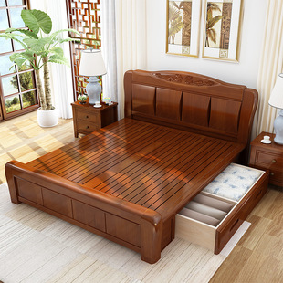 实木床高箱双人床
