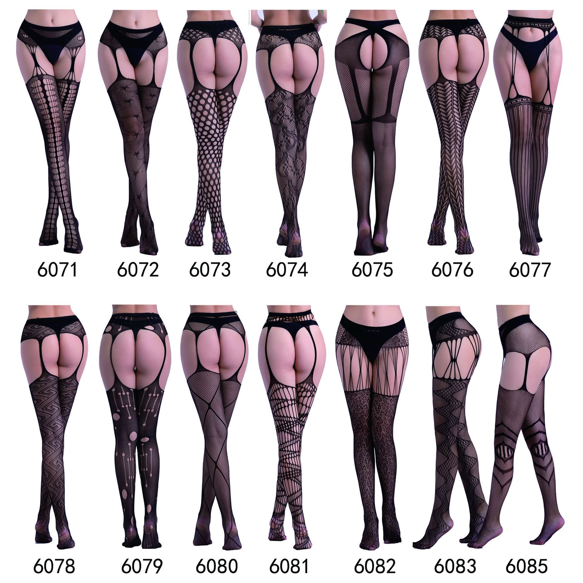 Yue Die Women's Sexy Lingerie One Piece Dropshipping Hollow Garter Jacquard Pants Leggings European and American Fishnet Stockings 6057