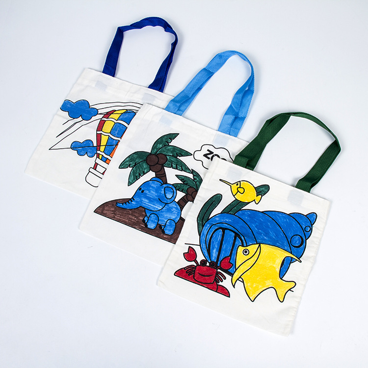 环保棉布袋儿童彩色diy手提袋彩色涂鸦儿童手绘棉布袋可定制logo