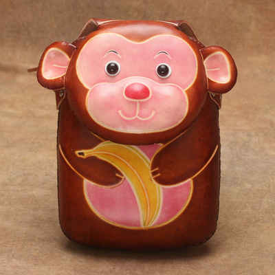 真皮手工植鞣皮个性简约时尚可爱单肩斜挎女包猴子卡通零钱包