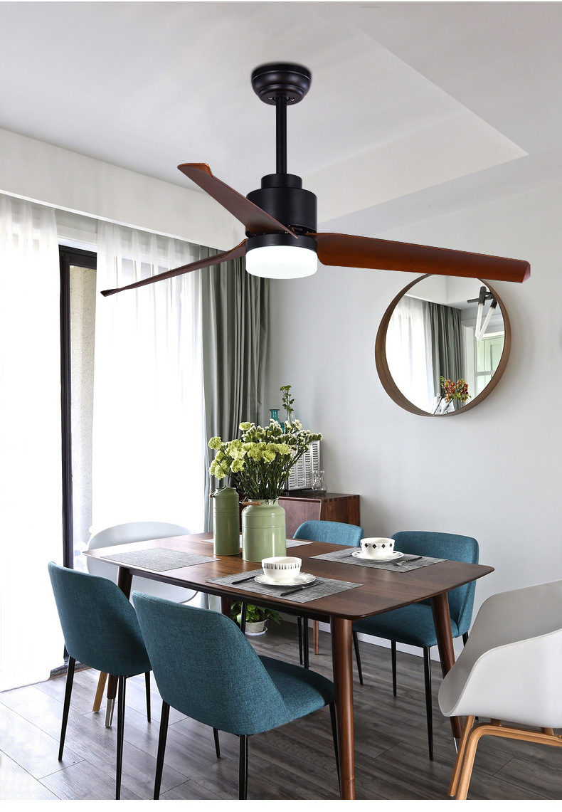 现代美式风扇灯餐厅吊扇灯客厅复古木叶风扇吊灯家用带灯变频吊扇