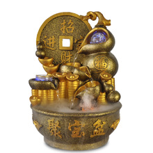 现货批发传统葫芦金币工艺品水景喷泉摆件中式金色创意家居装饰品