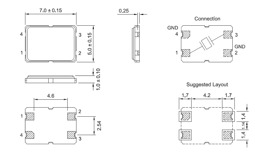 原装贴片无源晶振5070 16.666mhz 16.666m 7050晶体5*7 4脚陶瓷面