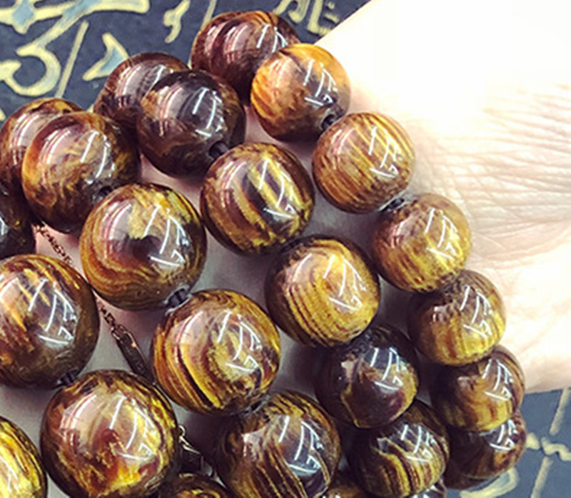 批发海柳佛珠圆珠手链金丝琥珀手链粉压金丝海柳手串