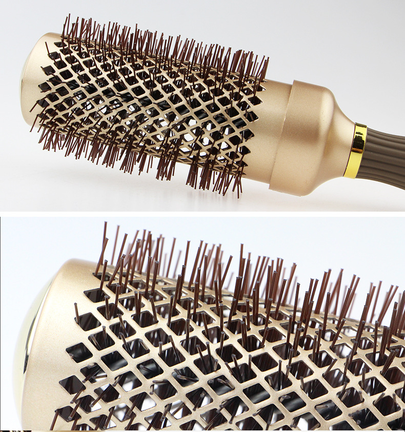 马斯特里陶瓷梳造型铝管圆滚梳美发工具防静电直发尼龙卷发梳子批
