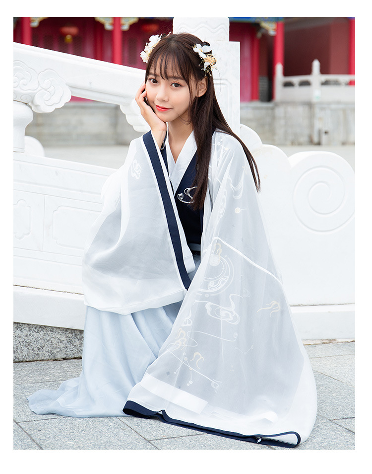 3517改良汉服中国风女装交领广袖两件套 齐腰襦裙套装